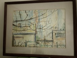 Papp Erzsébet : Kapunkból akvarell 20x30 cm Pomázi Művészek Társasága