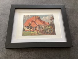 Antik kisméretű nyomat , modern keretben .