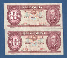Fordított hátoldali alapnyomatal 2X 100 Forint 1984 A hetedik Kádár címeres "Piros százas" aUNC- UNC