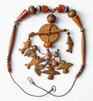 Afrikai stílusú faragott állatfigurás nyaklánc - etno ethno boho folk art törzsi tribal - India