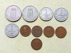 Magyarország 10 db Különböző Érme 2 Fillér 1 2 Pengő 1926-1944