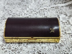 Assima Creations retro, branded leather-covered jewelry box with red velvet lining