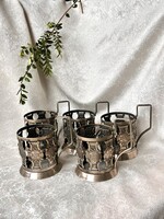 Antik ezüstözött orosz teás pohártartók “ podstakannikok “ 5db