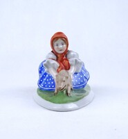 1Z783 Antik malacot fogó kislány Herendi porcelán figura