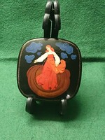 Ritka Szovjet (USSR)kézzel festett zománcozott fém dobozka