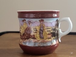Jelenetes, gésa mintás, japán porcelán mokkás/kávés csésze