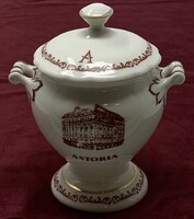 Hotel Astoria Aquincum jelzett füles fedeles porcelán cukortartó emléktárgy (12cm) RZ