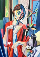 Reggeli pillanat c. Kubista olajfestmény [Papp Tünde]