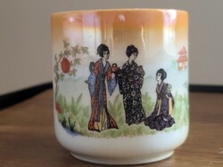 Zsolnay porcelán_gésa jelenetes, lüsztermázas mokkás/kávés csésze