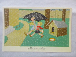 1955. Humoros,  retró grafikai képeslap. Rajz: Péber László (240)