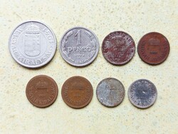 Magyarország 8 db Különböző Érme 2 10 Fillér 1 2 Pengő 1926-1944