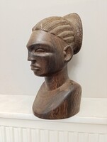 Afrikai szobor keményfa népművészet antik patinás női fej büszt fa faragás 377 6667