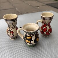 3 db Karondi népi kis kancsó, korondi mázas cserép edény, krondi (Erdély) népi kerámia