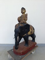 Antik burmai festett Nat-figura szellem faragott fa elefánt buddhista szobor Burma hiányos 907 6674