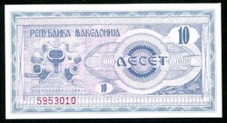 Makedónia / Macedónia 1992 10 Dinari UNC