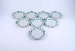 2A001 Régi zöld levélmintás Zsolnay porcelán kistányér kávés csészealj készlet 8 darab