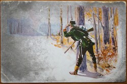Képeslap, Georg Büxenstein kiadás, Kémlelő katona, háború, Berlin, rajz