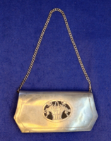 Szecessziós magyar fémjeles 800 finomságú ezüst alkalmi retikül eredeti bőr béléssel 20sz eleje