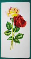 Kinyitható virágos üdvözlő képeslap, rózsa - rajz: D. Izsák Magdolna, 1971