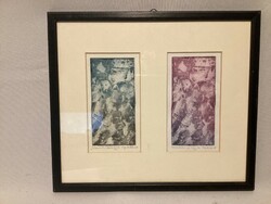 Hegedüs Henriett , Kékszakállú című színezett rézkarca , kettő rézkarc egy keretben .