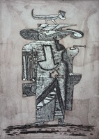 Szemethy Imre: Mezőőr - szürreális modern grafika, kortárs művész (aláírt rézkarc)