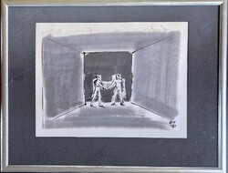 Borsos Miklós - Találkozás 29 x 40 cm lavírozott tus, papír 1981