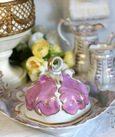 Ritkaság! Antik biedermeier fedeles vaj-, sajttartó, 1850 körül, Aichból (Csehország)