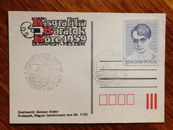 Levelezőlap KBK: Kisgrafikai Barátok Köre 1959. - Takarékossági Világnap, Szolnok; Ady Endre bélyeg