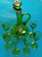 6-os likőrös pohárkészlet  , aranyozott zöld üveg