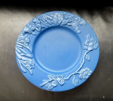 Régi kék mázas kerámia tál tányér 26 cm dombornyomott minta