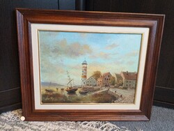 Világító torony. Egyedülálló olaj festmény. Nagy Falusi Árpád!