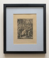 Hieronymus Wierix(1553-1619): Krisztus elesik a kereszttel. Reneszánsz metszet. Cca. 1590.