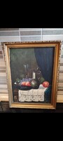 Eladó a képeken látható, hangulatos antik jellegű csendélet. A festmény olajtechnikával készült, gaz