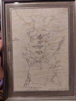 Almásy Aladár - Fehér vesszőkkel megtévedt kertész - Tusrajz