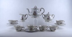 2A011 Régi lila virágmintás Zsolnay porcelán teáskészlet 12 darab