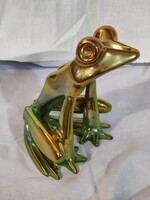 Zsolnay,  ﻿nagyméretű irizáló eozin béka figura . Nádor Judit tervezte