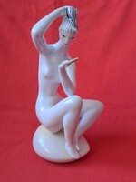 Zsolnay Török János art deco fésülködő női akt porcelán figura