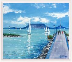 Badacsonyi vitorlások c. Balaton olajfestmény [Papp Tünde]
