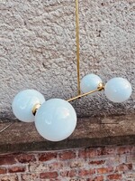 2db Elegáns réz Art Deco / Bauhaus csillár opál gömb búra - vintage retro design lámpa
