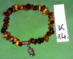 Keleti stílusú borostyánszín köves - gyöngyös, fém BUDDHA fej medálos karkötő a képek szerint K 14.
