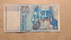 Régi szlovák 50 korona papírpénz, megszűnt valuta