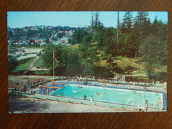 Képeslap, Kanada 1966., Mc Clymont park, Prince Rupert - a város első kültéri úszómedencéje