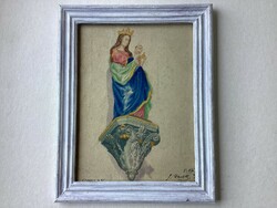 Szűz Mária a kisdeddel , üvegezett keretben .