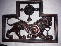 Lakás ház dekor vörösréz oroszlános kapu vagy falikép sülyezhető 24x18 cm. hibátlan 2 db.