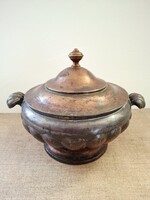 Vintage, rezezett nagy méretű fedeles tál, edény, 24 cm