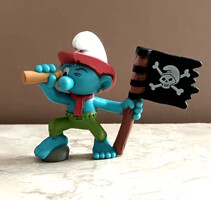 Vintage kalóz törp figura zászlóval és távcsővel. Peyo 2004