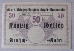 Deutsch Gabel 50 heller Monarchia hadifogolytábor UNC