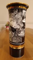 Hollóházi porcelán váza, Szász Endre, 21k arannyal futtatva