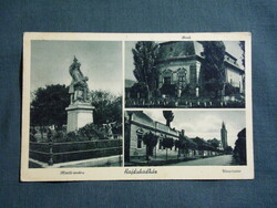 Képeslap,Hajdúhadház,hősök szobra,emlékmű,bank,utca látkép,részlet,Kállay jános kiadás, 1940-
