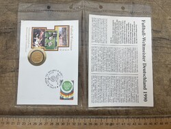 -AX344- Foci Futball VB 1990 - Német világbajnoki arany érmés emléklap (Numisbrief)